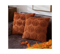 (Brown pumpkin, 45cm/18inch*45cm/18inch，2pcs) Fall Halloween Throw Pillow Covers Decorative Pumpkin Pattern Pillowcases Soft Plush Cushions for Home Patio Sofa Couch