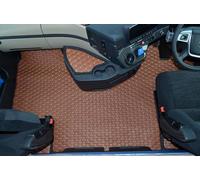 Brown Quilted Truck Floor Mats Compatible with Mercedes Actros MP4 / MP5 Flat Floor Version with Folding/Lifting Passenger Seat - Full Eco-Leather Set