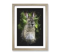 Brown Rabbit Paint Splash Modern Framed Wall Art Print, Ready to Hang Picture for Living Room Bedroom Home Office Décor, Oak A4 (34 x 25 cm)