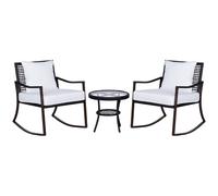 Brown Rattan Bistro Set with Rocking Chairs and Round Glass Coffee Table for Balcony Wyld and Coco White 1 Pack