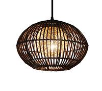 Brown Rattan E27 Hanging Light Fixture Retro Bamboo Chaner Handwoven Pendant Lamp, Southeast Asian Style Wicker Crafts Lampshade Domed Woven Light 1 Light Pastoral Living Room Bedroom