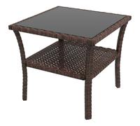 Outsunny PE Rattan Coffee Table, Two-tier Side Table with Glass Top, Brown