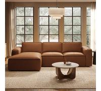 Brown Real Leather Left Hand 4 Seater Chaise Corner Sofa - Samuel