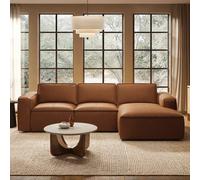 Brown Real Leather Right Hand 4 Seater Chaise Corner Sofa - Samuel