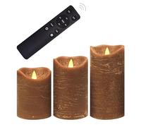 Brown Real Wax Battery Operated Flameless Candles with Remote Timer 3 Pack | CANDLE CHOICE Realistic Flickering Electric LED Pillars for Wedding Halloween Christmas Decorations Rustic Texture 3”x4,5,6”