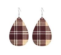 Brown-Red Beige Tartan Bright Red Black Checkered Women Earrings Candy Colored Lightweight Double-Side Printed Drop Dangle Earring