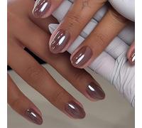 Brown-Red Electroplated Press on Nails Brown Mirrored Metal False Nails