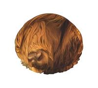Brown Red Highland Cattle Pattern Shower Cap & Bath Cap For Women,Reversible Oversized Waterproof Shower Caps Large Designed For All Hair Lengths,Elastic Reusable Bathing Hair Cap