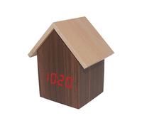 (Brown red light) Log Cabin Clock Q Version of the House-shaped Electronic Clock