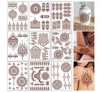 Brown Red Temporary Tattoos for Woman Girls, Mandala Flower Tattoo Stickers, Indian Lace Tattoo, Hand Arm Body Art, Waterproof Fake Temporary Tattoos Stickers, Eid Al-Fitr Wedding