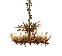 Brown Resin Deer Horn Antler Chandelier, Retro Style Living Room Hanging Light, Antler Ceiling Pendant Light Fixture, for Home Store Dining Room