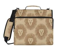 Brown Retro Lions Minimalist 3 Ringing 1.5 inch Zippered Binder Bag with Shoulder Strap & Handle Multiple Pockets School Binders Organizer Suitable for Middle School Carpeta con cremallera