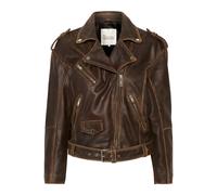 Brown Retro Wash Leather Biker Jacket - female - My Essential Wardrobe - Leather Jackets - Brown - XL - Jackets XL