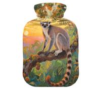 Brown Rings-Tailed Lemur Jungle hot Water Bottles with Soft Cover, 1L Warm Water Bottle for Bed for Arthritis, Neck and Shoulder Pain Relief, Bolsa para cólicos menstruales