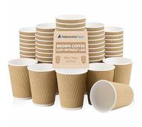Brown Ripple Takeaway Paper Coffee Cups 16 oz - Pack of 20 | Triple Heat Insulated Disposable Cups Without Lids | Ideal for Hot Coffee, Tea, Water