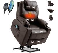 (Brown) Rise and Recline Chair Electric 8 Point Heated Massage Sofa Riser Recliner Armchair