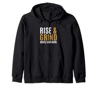 Brown Rise, Grind, Hustle, Shine Brown Graphic Zip Hoodie
