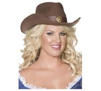 Brown Rodeo Deluxe Cowgirl Hat Wild West Cowboy Ladies Fancy Dress Hat