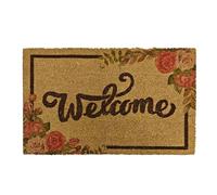 Brown Rose and Leaf - Natural Coco Coir Door Mat with Heavy Duty Backing - 17.5"x30" Inch - Welcome Mats for Entryway,Outdoor - Front Door Welcome Doormat - Anti-Slip Rubber & Coconut Fiber