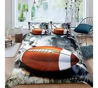 Brown Rugby Ball Super King Size Duvet Cover Sets 3D Printed Microfiber Sports Patterns Bedding Set Ultra-Soft Quilt Cover 260 x 220 cm with Zipper Closure and 2 Pillowcases 50x75 cm a_479