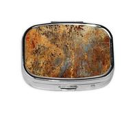 Brown Rust Colorful Metal Rusty,Meta Pill Box 2 Compartment Medicine Case,Portable Organizer