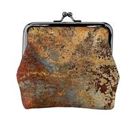 Brown Rust Colorful Metal Rusty Steel Iron Structure, PU Leather Coin Purse, Small Wallets, Change Pouch with Kiss Lock Clasp Buckle, Change Purse
