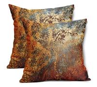Brown Rust Metal Pillow Covers 18X18 In Gold Rusty Cinnamon Copper Bronze Metallic Pillow Cases Orange Teal Rustic Throw Pillows Set of 2 Autumn Home Decor For Living Room Bedroom Couch Sofa Outdoor