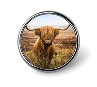 Brown Scottish Highland Cow in Field Round Badge Smooth Surface Lapel Tie Pin, Lightweight Badge for Women Men Office Worker Nurse Teacher Student Shirts Backpack