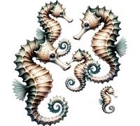Brown Seahorse Vinyl Decal Stickers, Cover Marks, [Qty:5] Size Range 4-13cm Tall Ideal for Bathroom Wall, Toilets, Showers & Laptops. Peel & Stick Tropical Aquarium Tank Graphics