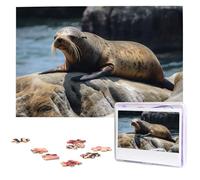 Brown Seal on The Rock Puzzle for Adults 1000 Pieces Personalized Jigsaw Puzzles from Photos, Challenging Puzzle Perfect for Game Nights, Wooden Puzzles Gift for Holiday Birthday
