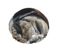 Brown Seal on the Rock Shower Cap for Women Double Layers Thick Hair Caps Reusable Waterproof Bath Caps with Elastic Band Hair Hat Washable Shower Hat for Men Women Spa Salon
