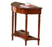 Brown Semi-Circle Wood Console Table with Drawer & Shelf - Stylish Entryway Living Room Hallway Furniture (90x38x37.5cm/35x15x34in)