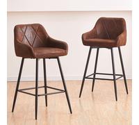 (BROWN) Set of 2 Bar Stools Velvet Upholstered Kitchen Pub