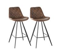 (Brown) Set Of 2 Bar Stools Vintage Microfiber Cloth Padded Home Bar Cafe Kitchen Chair Dark