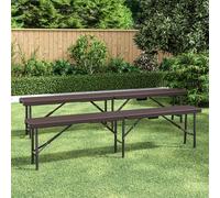 (Brown) Set of 2 Rattan Plastic Outdoor Folding Benches
