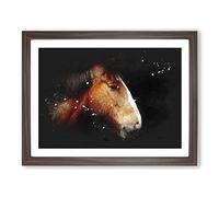 Brown Shire Horse Paint Splash Modern Art Framed Print | A3 Walnut Framed Wall Art | Ready to Hang | Modern Animal Picture | Living Room Bedroom Lounge Office