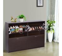 HOMCOM Wooden Shoes Cabinet Multi Flip Down Shelf Drawer Organizer - Dark Brown