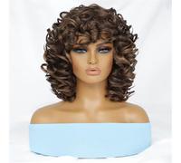 Brown Short Afro Curly Wig With Bangs For Women Synthetic Black Blonde Blue Wigs Halloween Heat Resistant