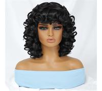 Brown Short Afro Curly Wig With Bangs For Women Synthetic Black Blonde Blue Wigs Halloween Heat Resistant