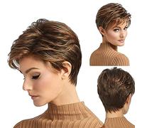 Brown Short Curly WigShort Fluffy Straight Bob Wigs Glueless Wigs Human Hair Pixie Cut Layered Wig Heat Resistant None Lace Front Wig For Daily Halloween Party Cosplay