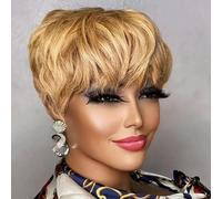 Brown Short Pixie Cut Wig Human Hair For Black Women Wigs With Bangs Colored Brazilian Wig Human Hair Wigs-6inches-Light Brown