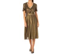 Brown Short Sleeve Dress with Ruffled Sleeves and Gemstone Embellishments - female - La Martina - Midi Dresses - Brown - S - Dresses S