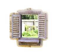 Brown Shutter Window Mirror 46cm With Shelf Rustic Wood French Country Wall Decor