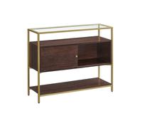 Brown Sideboard with Metal Frame & Glass Top