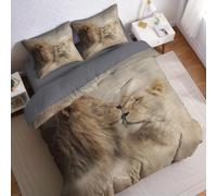 Brown Single Bed Duvet Cover Set Two lions Bedding Sets Girls Boys Kids Soft Easy Care Bed Microfibre Quilt Cover 135x200 cm with Pillow Case