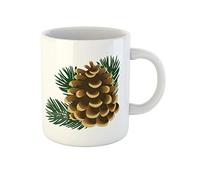 Brown Single Pinecone and Twigs of Pine Tree The Coffee Mug Ceramic Tea Cup Durable Drinking Cup Fun Gifts for Mom Sister Valentine's Day 330Ml