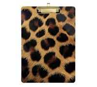Brown Skin Texture Leopard Print Acrylic clipboard for Kids Standard Letter A4 Size Standard Hole for Police Office Nurse Football Coaches Gold 12x9in Tabla para escribir