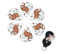 Brown Sloth Guitar Picks 6 Pack, 0.96mm Thickness Celluloid Bass Pick with Leather Guitar Pick Holder Keychain Abstract Art Pics Plectrum for Acoustic Electric Guitar, Ukulele, Bass