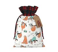 Brown Sloth Print Christmas Wrapping Bags Gift Bags With Drawstring, Xmas Party Presents And Favors