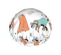 Brown Sloth Printed Hair Wrap, Double Layer Shower Cap For Women, Reusable Hair Protector For Bathing